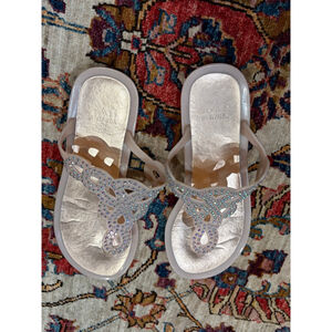 Stuart Weitzman Rhinestone Jelly Thong Sandals Nude Crystal Flat US 6